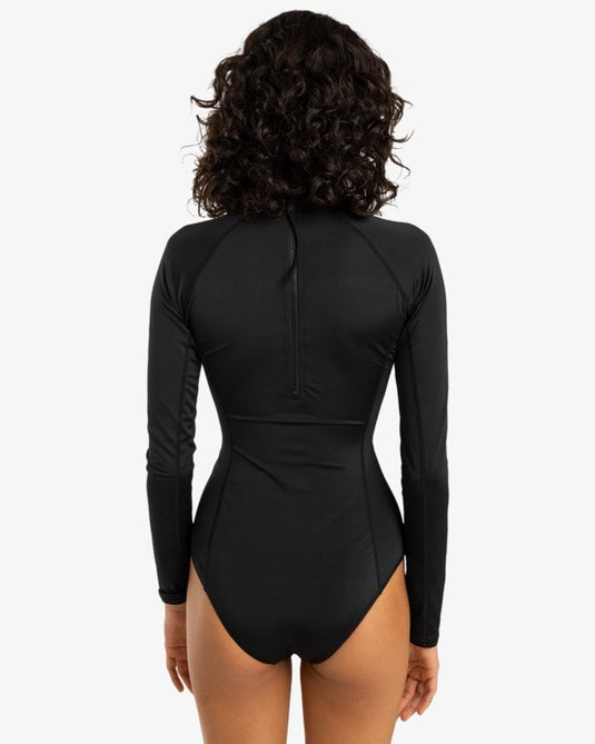 Billabong Women's Tropical Bodysuit Long Sleeve One Piece Swimsuit Black Pebble EBJX100102_BPB
