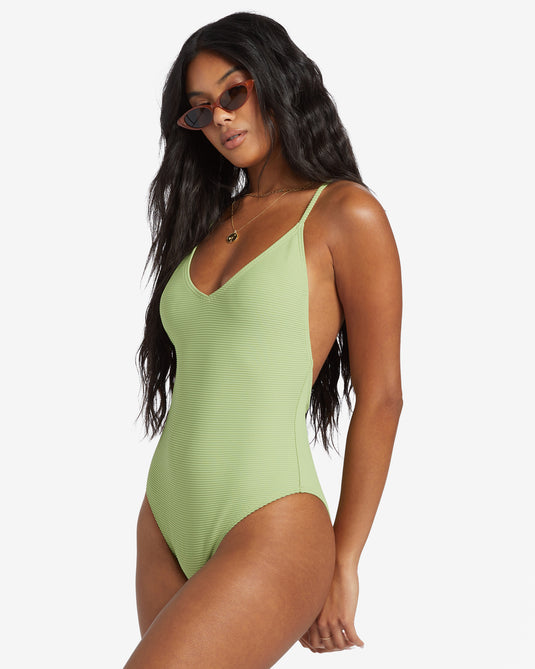 Billabong Women's Tanlines Sage High Leg One-Piece Swimsuit Palm Green EBJX100106-GJE0