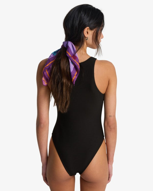 Billabong Women's Tanlines High Neck One Piece Swimsuit Black Pebble EBJX100120-BPB