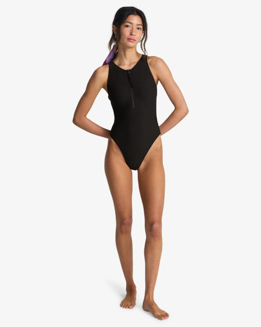 Billabong Women's Tanlines High Neck One Piece Swimsuit Black Pebble EBJX100120-BPB