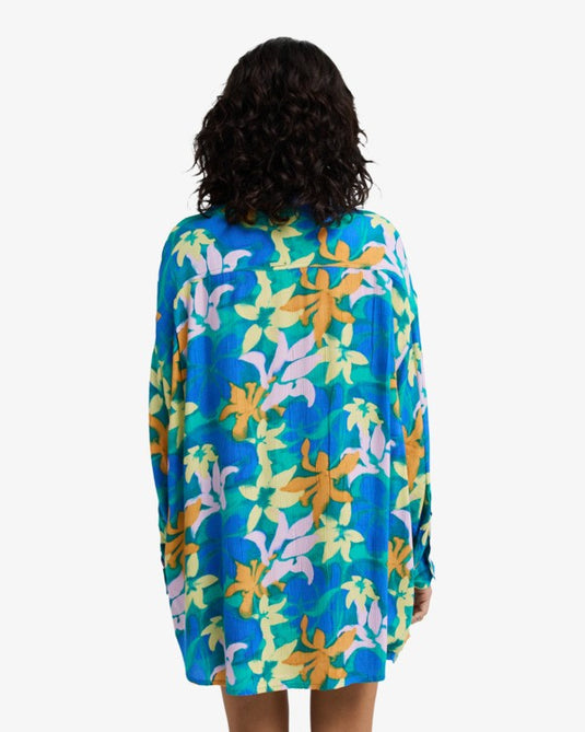 Billabong Women's Summer Love Beach Cover Up Shirt Aqua Flores EBJX603004-BLY6