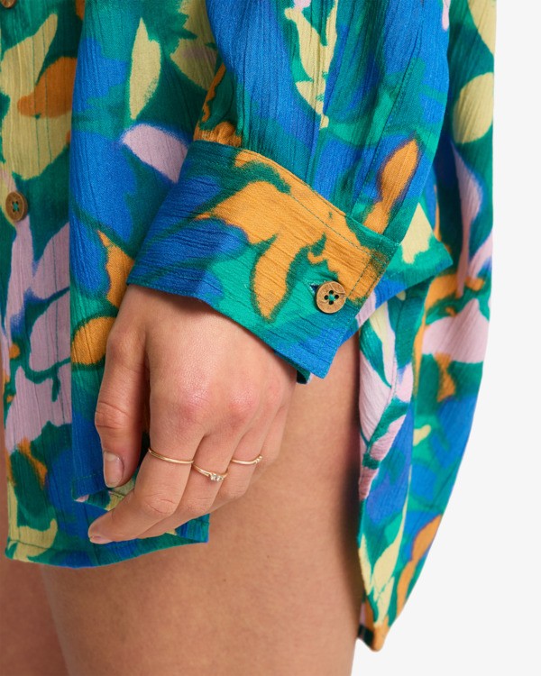 Load image into Gallery viewer, Billabong Women's Summer Love Beach Cover Up Shirt Aqua Flores EBJX603004-BLY6
