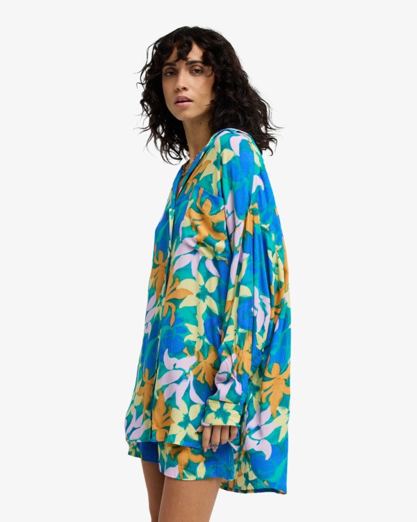 Load image into Gallery viewer, Billabong Women's Summer Love Beach Cover Up Shirt Aqua Flores EBJX603004-BLY6
