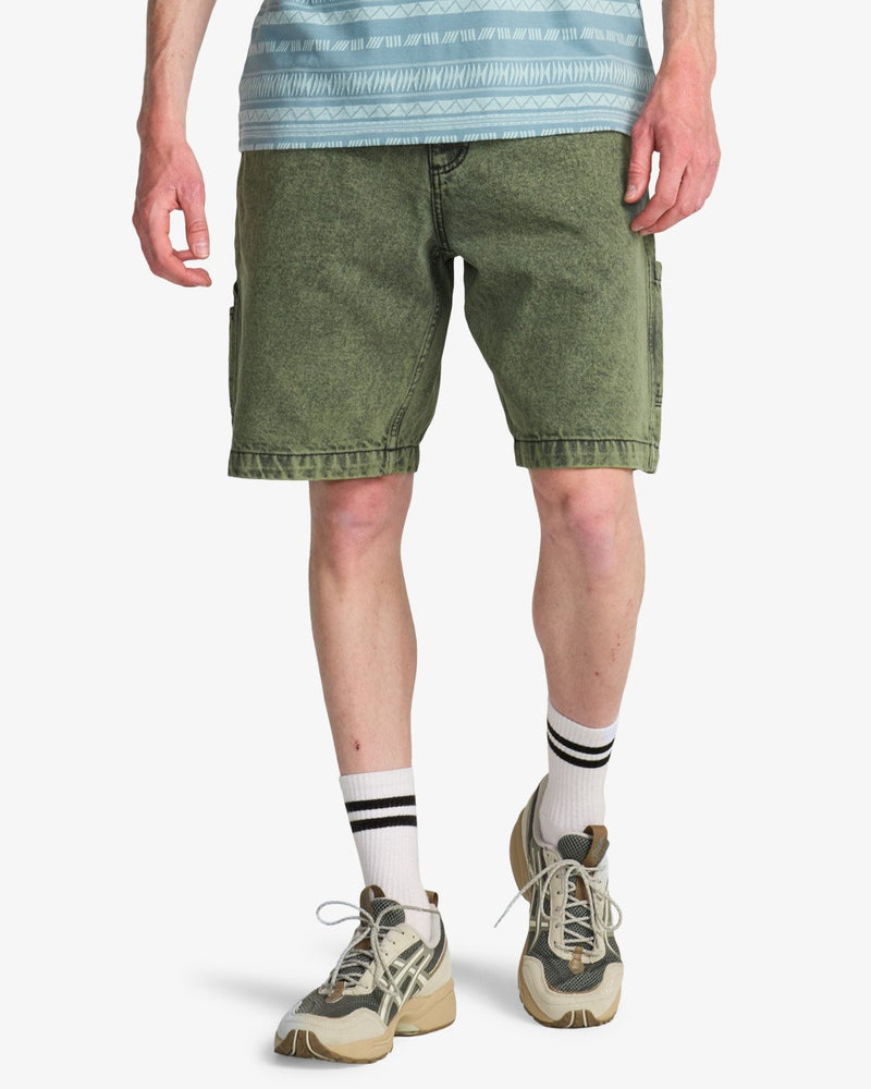 Load image into Gallery viewer, Billabong Men's Bad Dog Workwear Denim Shorts Moss Green EBYDS03002-GLW0
