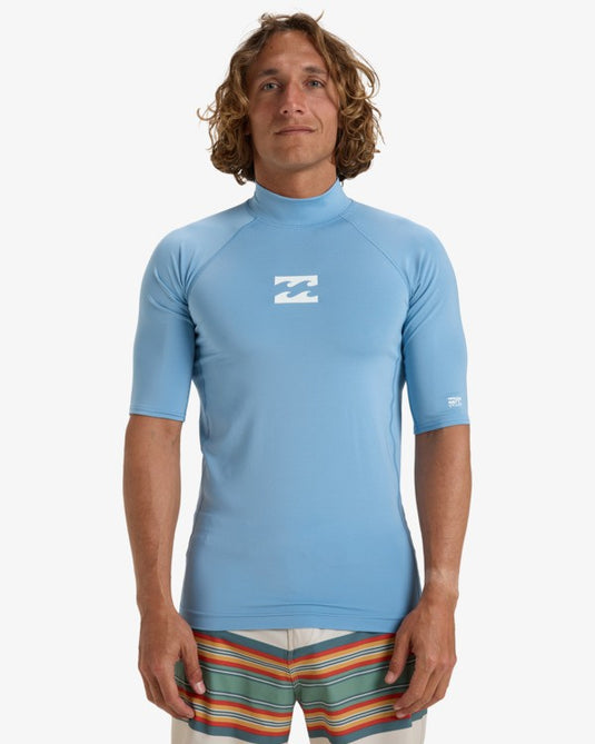 Billabong Men's Waves All Day UV Short Sleeve Rash Vest Sky Blue EBYWR00101-BJD0