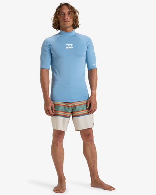 Billabong Men's Waves All Day UV Short Sleeve Rash Vest Sky Blue EBYWR00101-BJD0