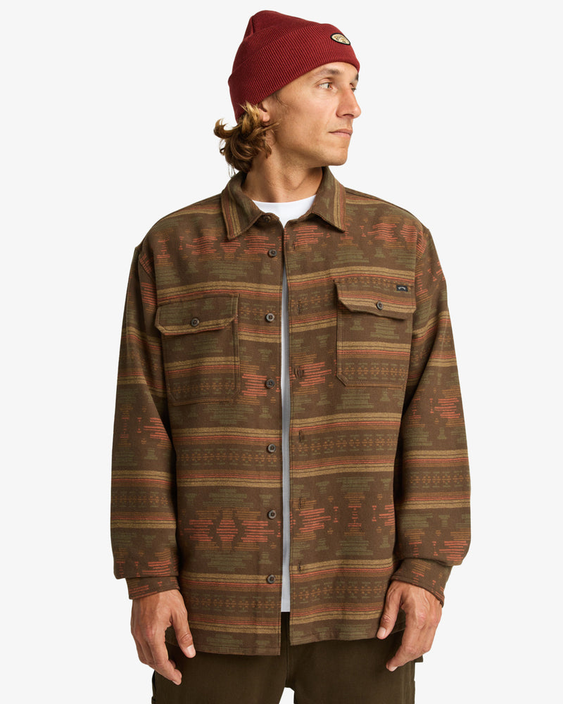 Load image into Gallery viewer, Billabong Men's Offshore Jacquard Flannel Yarn Dye Textured Woven Top Dark Cedar EBYWT03013-CSR0
