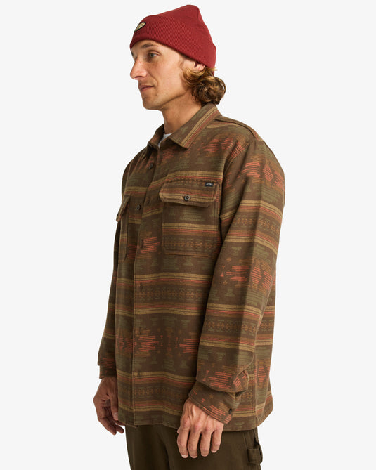 Billabong Men's Offshore Jacquard Flannel Yarn Dye Textured Woven Top Dark Cedar EBYWT03013-CSR0