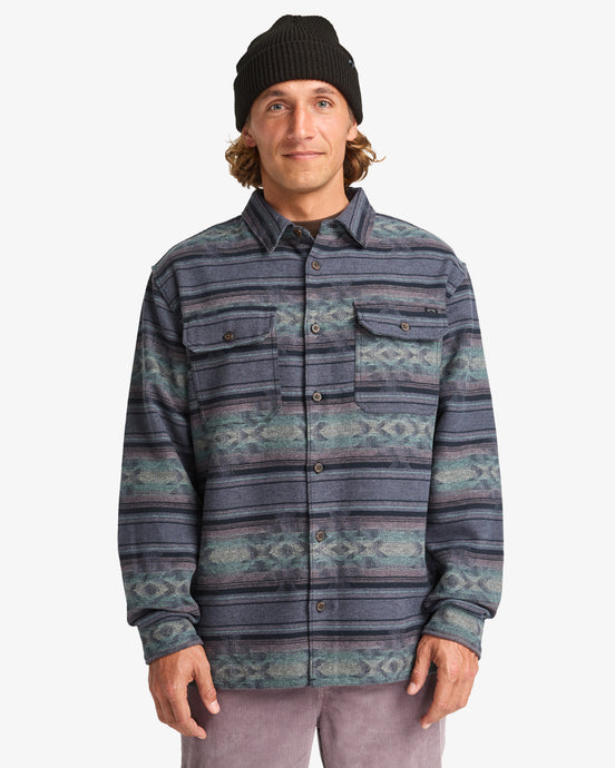 Billabong Men's Offshore Jacquard Flannel Yarn Dye Textured Woven Shirt Ombre Blue EBYWT03013_KRQ0