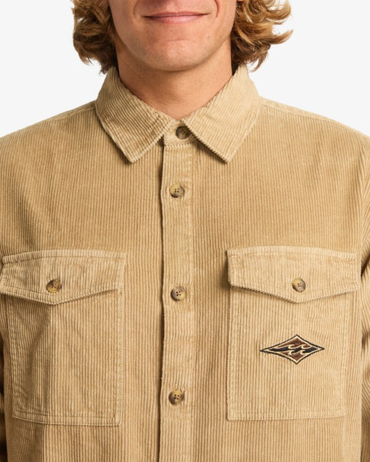Billabong Men's Bong Days Long Sleeve Corduroy Shirt Khaki EBYWT03015-KHA
