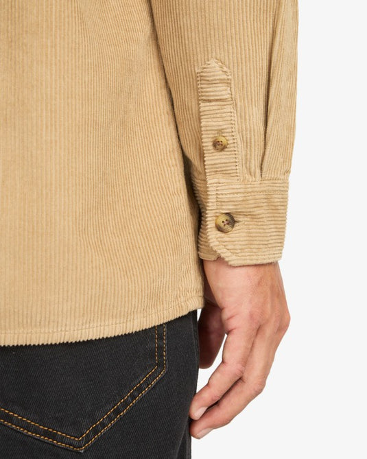 Billabong Men's Bong Days Long Sleeve Corduroy Shirt Khaki EBYWT03015-KHA