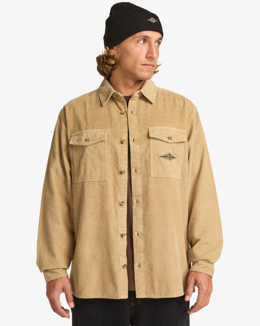 Billabong Men's Bong Days Long Sleeve Corduroy Shirt Khaki EBYWT03015-KHA