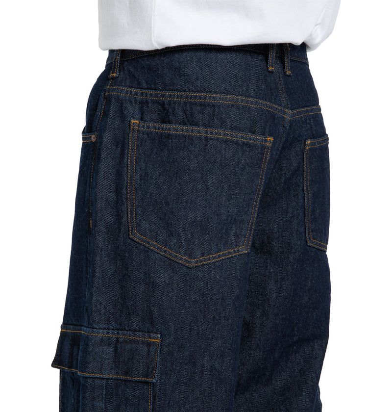 Load image into Gallery viewer, DC Men&#39;s Worker Baggy Denim Cargo Rir Pants Dark Denim EDYDP03428-BRQ0
