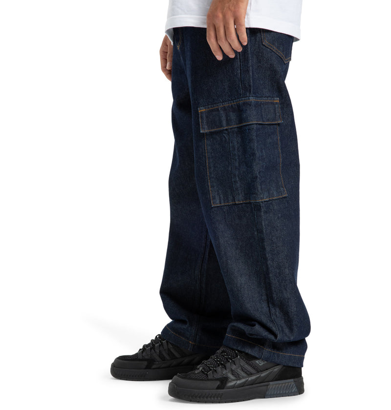 Load image into Gallery viewer, DC Men&#39;s Worker Baggy Denim Cargo Rir Pants Dark Denim EDYDP03428-BRQ0
