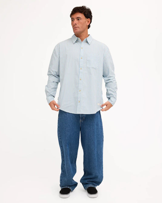 Element Men's Button Down Regular Poplin Long Sleeve Shirt Blue ELYWT00198-BGJ3