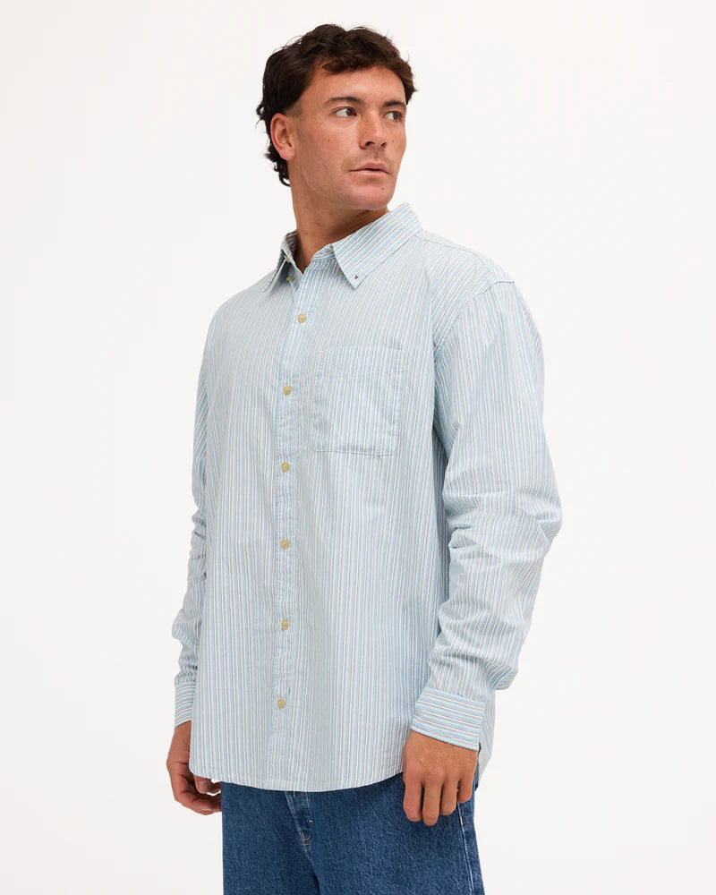 Load image into Gallery viewer, Element Men's Button Down Regular Poplin Long Sleeve Shirt Blue ELYWT00198-BGJ3
