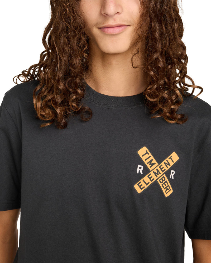 Load image into Gallery viewer, Element Men&#39;s Timber Signs Short Sleeve T-Shirt Off Black ELYZT00586_KTA0
