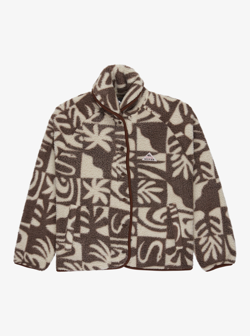Load image into Gallery viewer, Quiksilver Women&#39;s Chalok Sherpa Buttoned Fleece Chocolate Brown Chalok Checker EQWPF03003-CSD6
