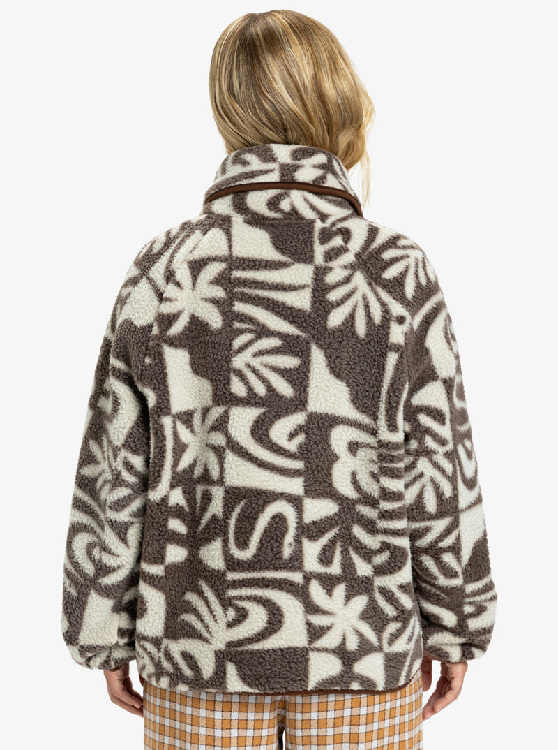 Load image into Gallery viewer, Quiksilver Women&#39;s Chalok Sherpa Buttoned Fleece Chocolate Brown Chalok Checker EQWPF03003-CSD6
