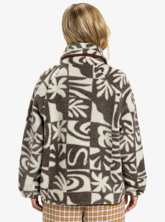 Quiksilver Women's Chalok Sherpa Buttoned Fleece Chocolate Brown Chalok Checker EQWPF03003-CSD6