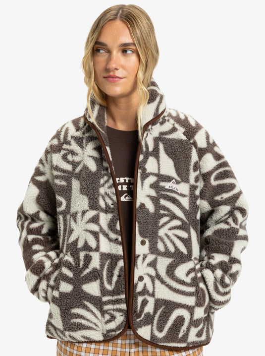 Quiksilver Women's Chalok Sherpa Buttoned Fleece Chocolate Brown Chalok Checker EQWPF03003-CSD6