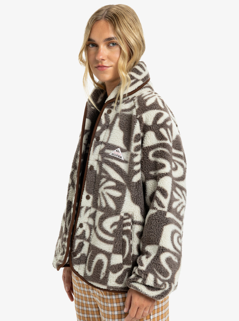 Load image into Gallery viewer, Quiksilver Women&#39;s Chalok Sherpa Buttoned Fleece Chocolate Brown Chalok Checker EQWPF03003-CSD6
