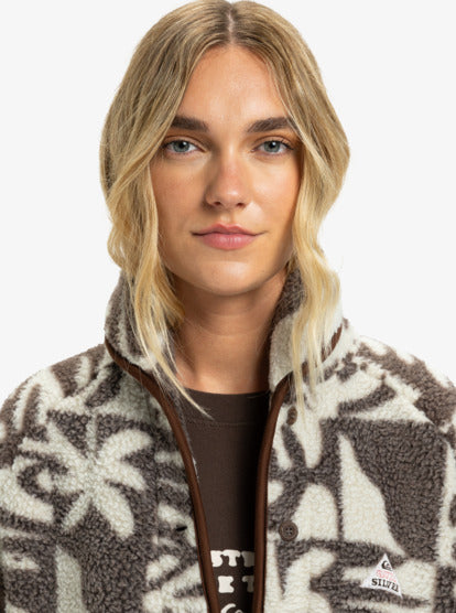 Quiksilver Women's Chalok Sherpa Buttoned Fleece Chocolate Brown Chalok Checker EQWPF03003-CSD6