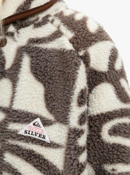 Load image into Gallery viewer, Quiksilver Women&#39;s Chalok Sherpa Buttoned Fleece Chocolate Brown Chalok Checker EQWPF03003-CSD6
