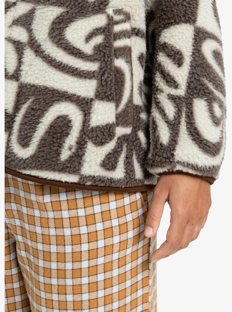 Load image into Gallery viewer, Quiksilver Women&#39;s Chalok Sherpa Buttoned Fleece Chocolate Brown Chalok Checker EQWPF03003-CSD6
