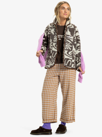 Load image into Gallery viewer, Quiksilver Women&#39;s Chalok Sherpa Buttoned Fleece Chocolate Brown Chalok Checker EQWPF03003-CSD6

