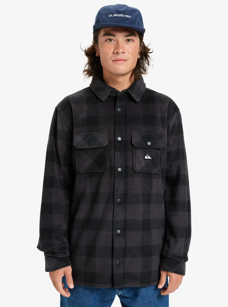 Load image into Gallery viewer, Quiksilver Men&#39;s Bering Strait Check Long Sleeve Shirt Fleece Black Northsea Plaid EQYPF03075-KVJ6
