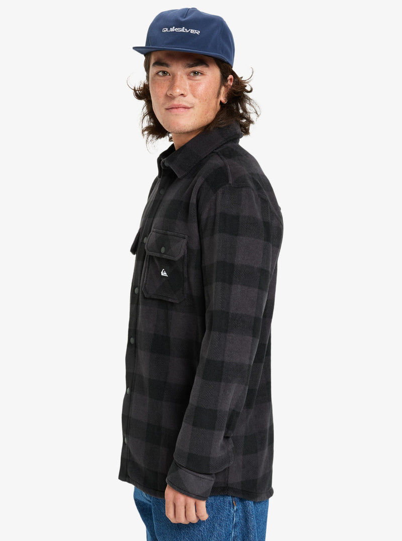 Load image into Gallery viewer, Quiksilver Men&#39;s Bering Strait Check Long Sleeve Shirt Fleece Black Northsea Plaid EQYPF03075-KVJ6

