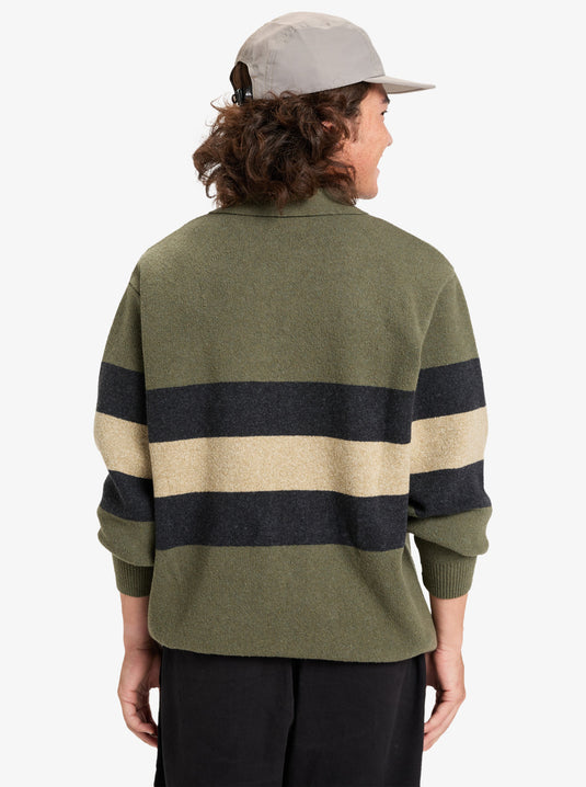 Quiksilver Men's Cooper Polo Sweatshirt Loden Green Rugby Polo Stripe EQYSW03331-GNG3