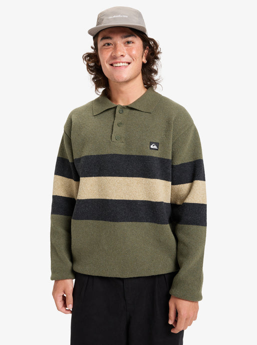 Quiksilver Men's Cooper Polo Sweatshirt Loden Green Rugby Polo Stripe EQYSW03331-GNG3
