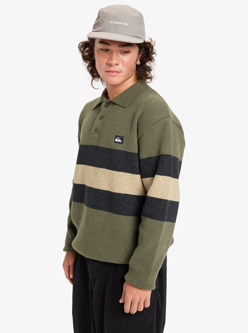 Load image into Gallery viewer, Quiksilver Men&#39;s Cooper Polo Sweatshirt Loden Green Rugby Polo Stripe EQYSW03331-GNG3
