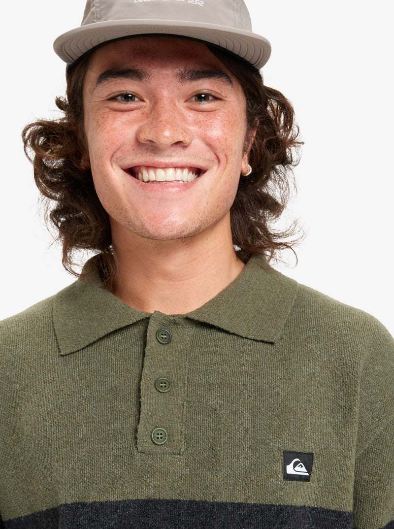 Load image into Gallery viewer, Quiksilver Men&#39;s Cooper Polo Sweatshirt Loden Green Rugby Polo Stripe EQYSW03331-GNG3
