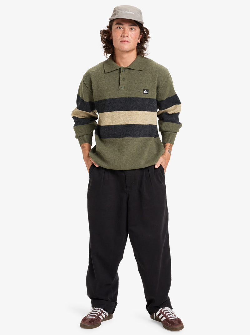 Load image into Gallery viewer, Quiksilver Men&#39;s Cooper Polo Sweatshirt Loden Green Rugby Polo Stripe EQYSW03331-GNG3
