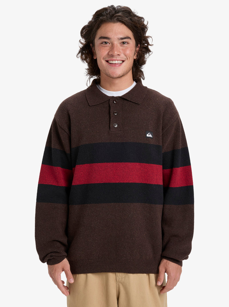 Load image into Gallery viewer, Quiksilver Men&#39;s Cooper Polo Sweatshirt Black Rugby Polo Stripes EQYSW03331-KVJ3
