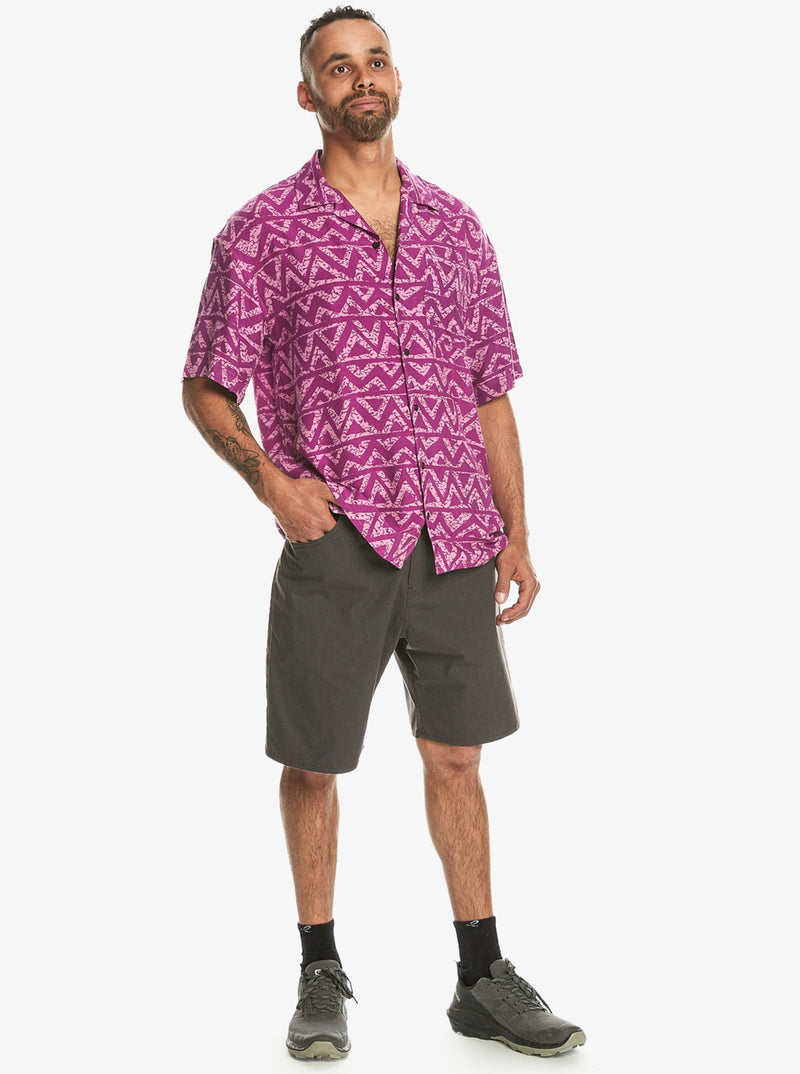 Load image into Gallery viewer, Quiksilver Men&#39;s Bogfold Short Sleeve Comfort Fit Shirt Violet Heritage Geo 64 Tonal EQYWT04562-PHP6
