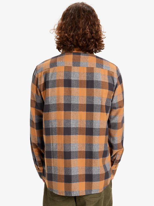 Quiksilver Men's Motherfly Plaid Long Sleeve Shirt Almond Motherfly Check EQYWT04642-CMD1