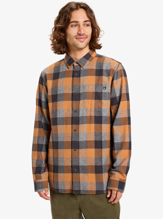 Quiksilver Men's Motherfly Plaid Long Sleeve Shirt Almond Motherfly Check EQYWT04642-CMD1