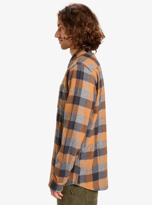 Quiksilver Men's Motherfly Plaid Long Sleeve Shirt Almond Motherfly Check EQYWT04642-CMD1