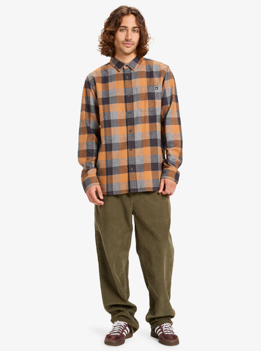 Quiksilver Men's Motherfly Plaid Long Sleeve Shirt Almond Motherfly Check EQYWT04642-CMD1