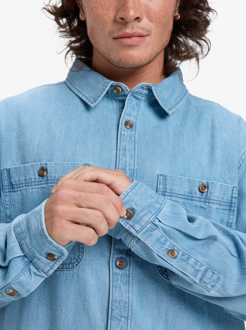 Load image into Gallery viewer, Quiksilver Men&#39;s Bozeman Denim Long Sleeve Shirt Flint Stone EQYWT04644-SNA0
