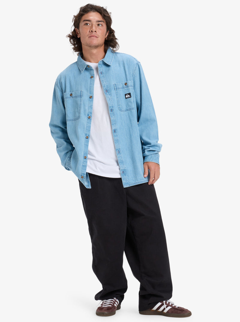 Load image into Gallery viewer, Quiksilver Men&#39;s Bozeman Denim Long Sleeve Shirt Flint Stone EQYWT04644-SNA0
