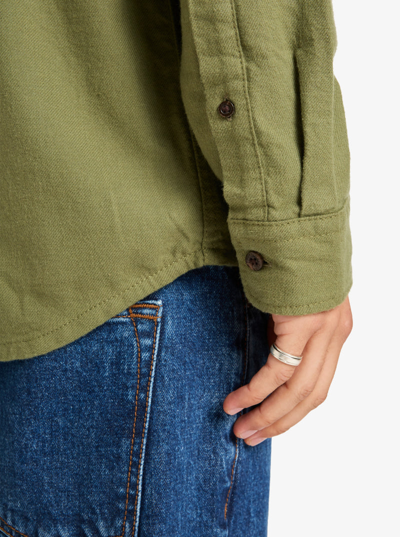 Load image into Gallery viewer, Quiksilver Men&#39;s Motherfly Solid Long Sleeve Shirt Loden Green EQYWT04651-GNG0
