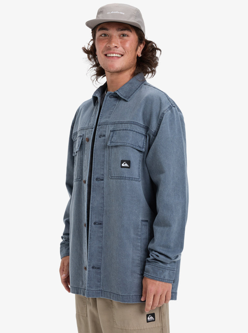 Load image into Gallery viewer, Quiksilver Men&#39;s Mohab Washed Twill Long Sleeve Shirt Dark Navy EQYWT04654_KTP0

