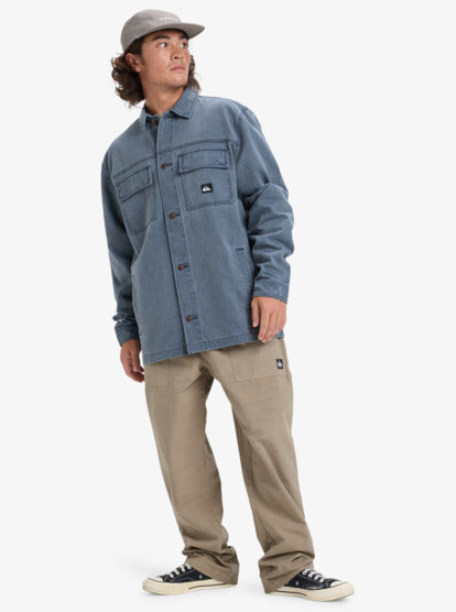 Load image into Gallery viewer, Quiksilver Men&#39;s Mohab Washed Twill Long Sleeve Shirt Dark Navy EQYWT04654_KTP0
