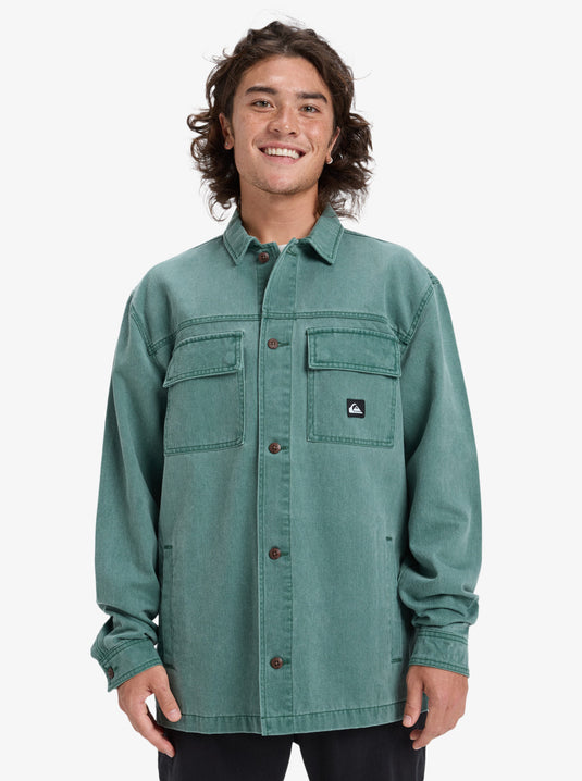Quiksilver Men's Mohab Washed Twill Long Sleeve Shirt Trekking Green EQYWT04654_TKR
