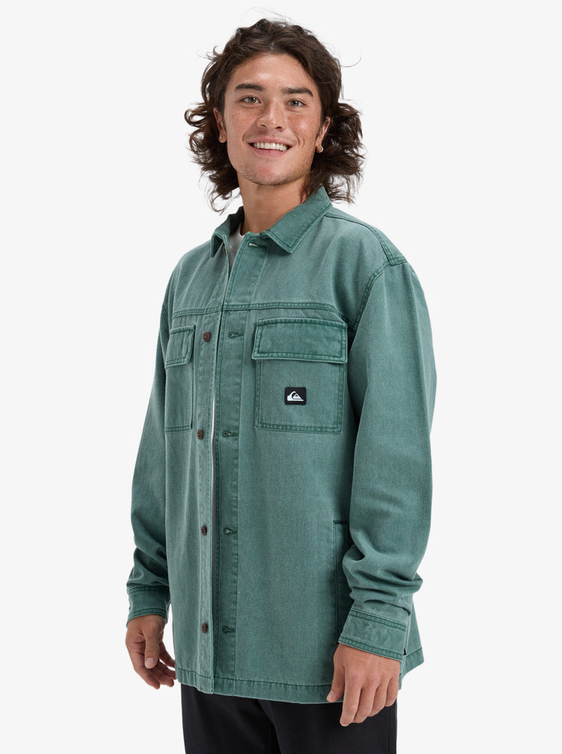 Load image into Gallery viewer, Quiksilver Men&#39;s Mohab Washed Twill Long Sleeve Shirt Trekking Green EQYWT04654_TKR
